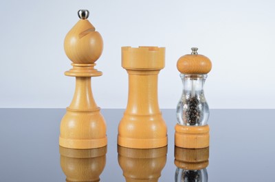 Lot 523 - Two late 20th century carved beech novelty salt and pepper grinders