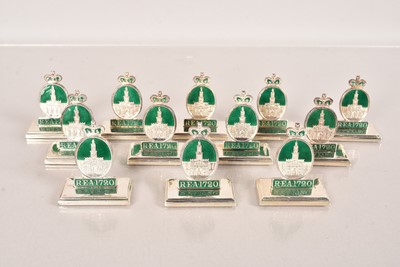 Lot 102 - A set of twelve early 20th Century silver and enamel Menu/Table Place Holders