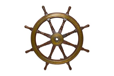 Lot 740 - A WWI brass and wooden ship's wheel