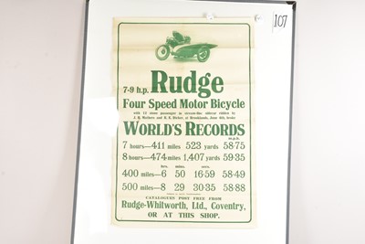 Lot 841 - A Rudge 7-9Hp Four Speed Motor Bicycle World Record Poster