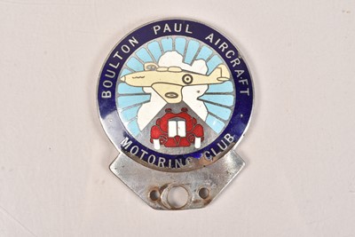 Lot 913 - A Boulton Paul Aircraft Motoring Club Car Badge