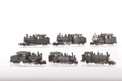 Lot 56 - American Outline HOe  Narrow Gauge plastic and brass black Fourney and other Steam Locomotives (6)