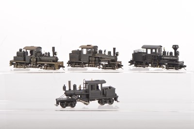 Lot 64 - American outline HOe Narrow Gauge brass and plastic kitbuilt/modified Shay and Climax 0-4-4-0 Steam Locomotives (4)