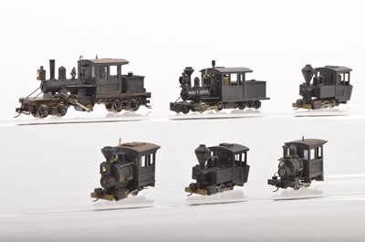 Lot 67 - American outline HOe Narrow Gauge brass and plastic kitbuilt/modified Climax  0-4-4-0 and other Steam Locomotives (6)