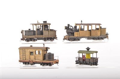 Lot 68 - American outline HOe Narrow Gauge brass and plastic kitbuilt/modified Logging wood clad Steam Locomotives (4)