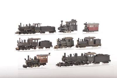 Lot 71 - American outline HOe Narrow Gauge brass and plastic kitbuilt/modified black Steam Locomotives (8)