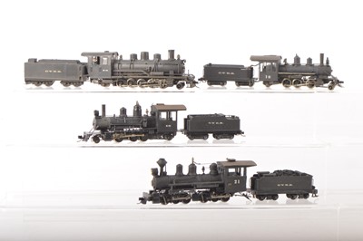 Lot 77 - American outline HOe Cray Valley RR Narrow Gauge metal and plastic kitbuilt/modified black 2-10-2 and other Steam Locomotives and tenders, (4)