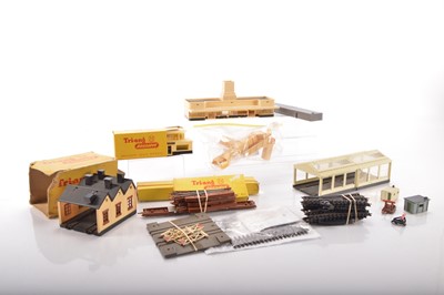 Lot 93 - Tri-ang TT Gauge boxed and unboxed Accessories and Track including Station Engine Sheds and other items (qty)