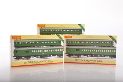 Lot 99 - Three Hornby 00 Gauge boxed BR SR green 2-HAL EMU 2-Car Sets (3)