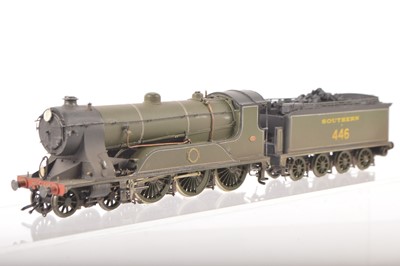 Lot 455 - A superb much modified Falcon Brassworks Kitbuilt 00 Gauge SR lined green lightly weathered Class T14 Paddlebox E446 4-6-0 Locomotive and large capacity Watercart Tender.