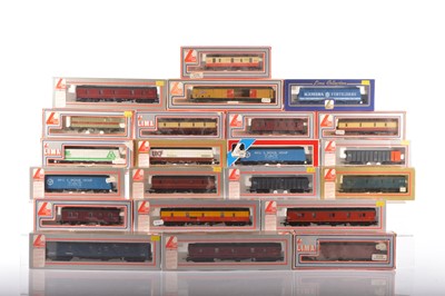 Lot 490 - Lima 00 Gauge Boxed short and full Length Passenger full Parcels Vans and various bogie wagons, and other wagons (22)