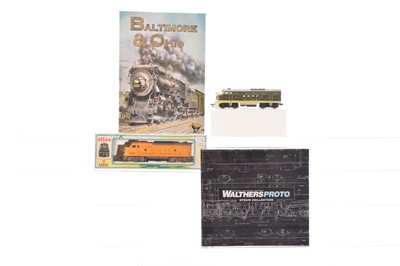 Lot 612 - Walthers Proto Steam with sound and Atlas and Bachmann Diesel American outline HO Gauge Locomotives and Eagle Games Baltimore and Ohio Board Game (4)