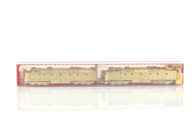 Lot 636 - Rivarossi boxed American HO Gauge 1895 Rio Grande gold painted plastic simulated brass M 4000 Krauss Maffei A+ A Motor and Dummy Unit