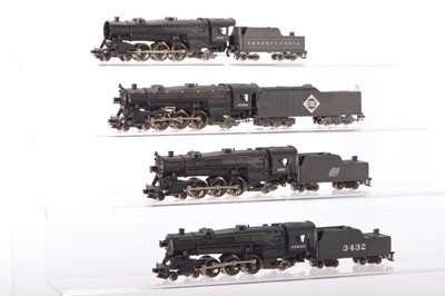 Lot 652 - Rivarossi unboxed American HO Gauge Pacific 4-6-2 black Steam Locomotives and Tenders (4)