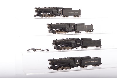 Lot 653 - Rivarossi unboxed American HO Gauge black Eight Coupled 0-8-0 No 102 Steam Locomotives and Tenders  (4)