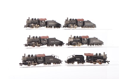 Lot 657 - Rivarossi unboxed American HO Gauge various Railroads black with red cab roof and silver smoke box and chimney No 96 four coupled 0-4-0  Steam Locomotives and Tenders  (6)