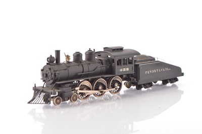 Lot 666 - Unbranded Japanese or similar brass unboxed American HO Gauge black No 452  4-6-0 Steam Locomotive with Mantua Pennsylvania plastic Tender