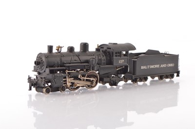 Lot 667 - Unbranded Japanese or similar all brass unboxed American HO Gauge Baltimore and Ohio black No 157 Atlantic  4-4-2 Steam Locomotive with Tender