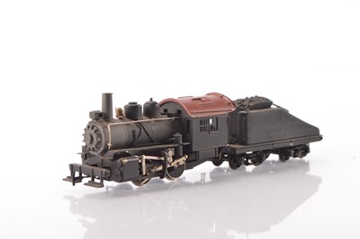 Lot 668 - Unbranded unboxed American HO Gauge black with red cab roof and silver chimney brass 0-4-0 Steam Locomotive and Tender