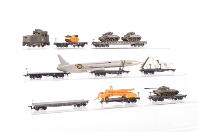 Lot 687 - Rivarossi and other makers  unboxed American HO Gauge Military Train including Diesel Switcher and Trucks (9)