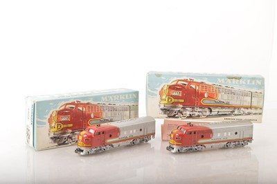 Lot 699 - A boxed pair of vintage Marklin HO Gauge 3-rail American Santa Fe F7 Diesel Locomotives