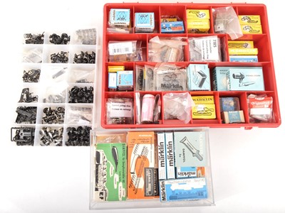 Lot 728 - A large box of Marklin HO Gauge 3-rail Spare Parts and small Accessories