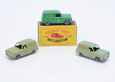 Lot 98 - Two Scarce Versions Of The Matchbox Lesney 59a Ford 300E 'Singer' Van