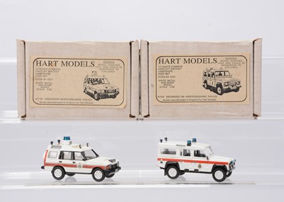 Lot 177 - Hart Models 1:48 Scale White Metal Police Land Rovers