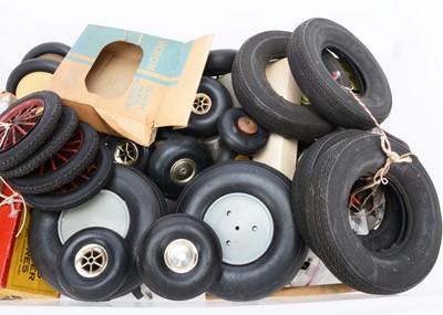 Lot 303 - Assorted vintage model Motor Racing  spare parts wheels tyres and other items