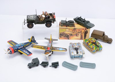 Lot 355 - Tinplate, Plastic & Rubber Military Toys