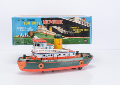 Lot 368 - A Masudaya Modern Toys (Japan) Tinplate Battery-Operated Tug Boat Neptune