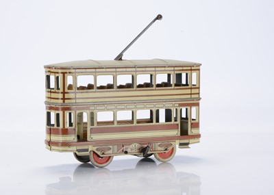 Lot 384 - An uncommon double-deck clockwork floor-running Tramcar by OROBR