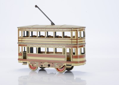 Lot 384 - An uncommon double-deck clockwork floor-running Tramcar by OROBR