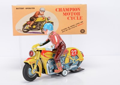 Lot 397 - A Scarce Masudaya Modern Toys (Japan) Tinplate Battery-Operated Champion Motorcycle