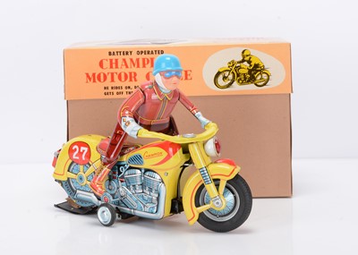 Lot 397 - A Scarce Masudaya Modern Toys (Japan) Tinplate Battery-Operated Champion Motorcycle