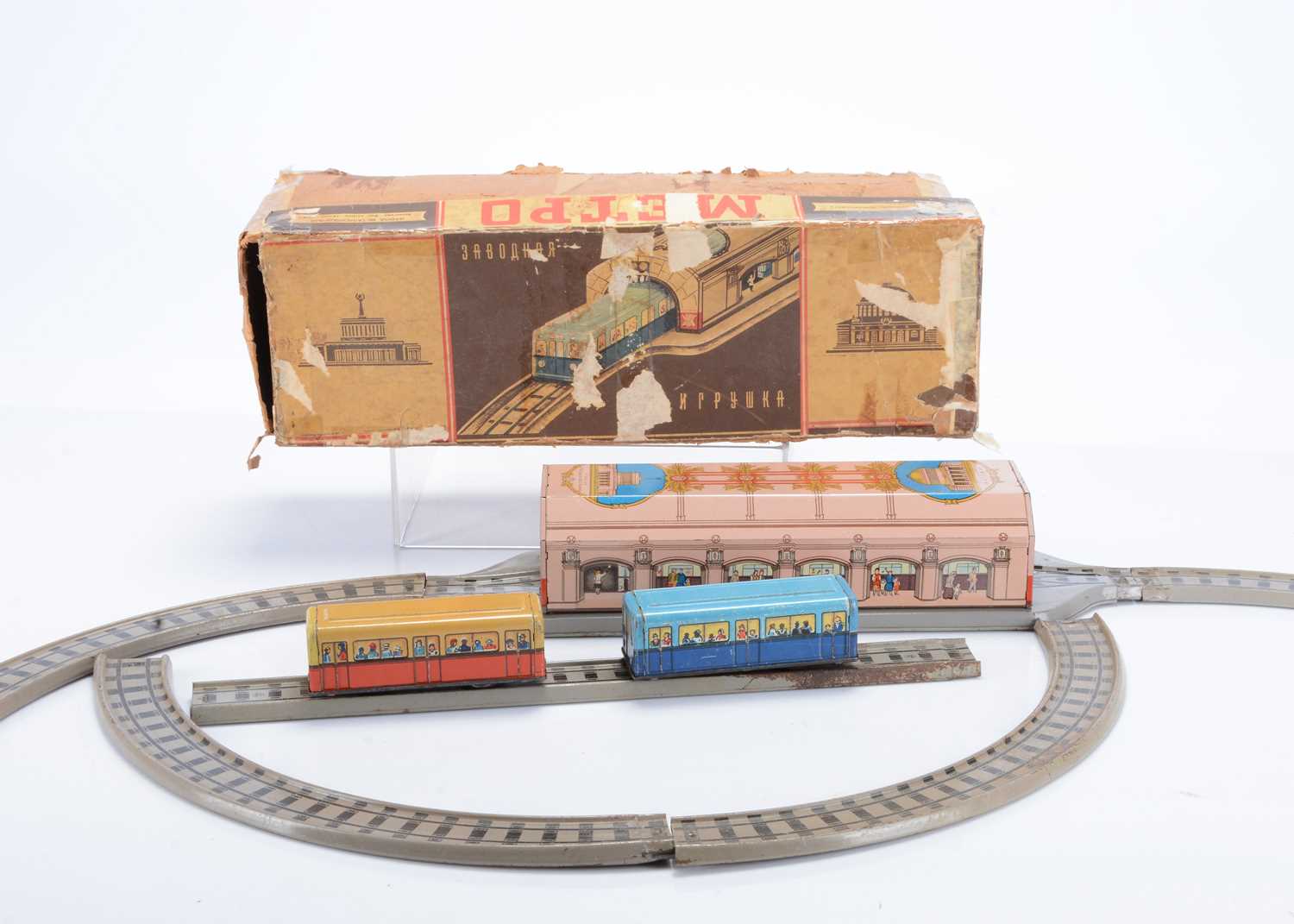 Lot 440 - A Leningrad Metal Works (USSR) Tinplate Clockwork Saint Petersburg Metro Train Toy