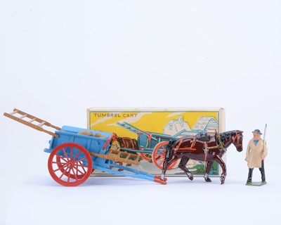 Lot 556 - Britains boxed post WW2 version 4F Tumbrel Cart in very uncommon light blue version with brown raves