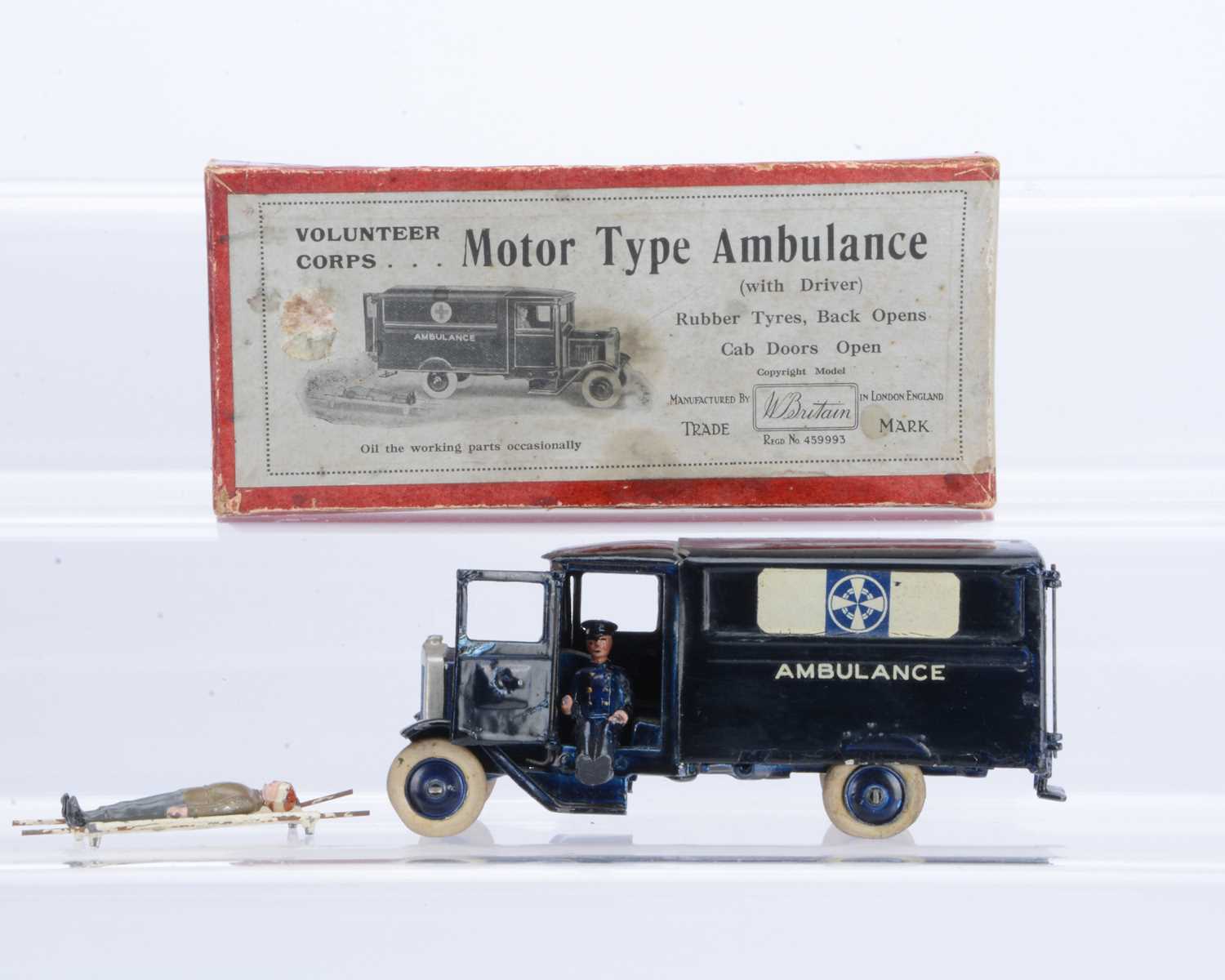 Lot 563 - Britains very rare pre WW2 only boxed 1513 Volunteer Corps Ambulance complete with driver and civilian patient