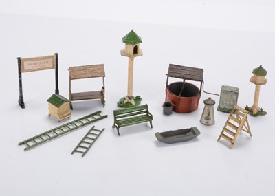 Lot 575 - A lot of John Hill farm and civilian accessories including rare No. 413 Covered Country Seat