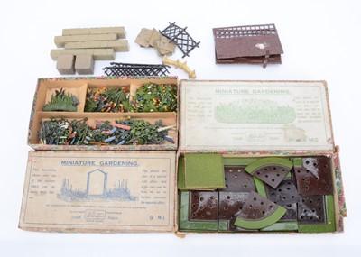 Lot 628 - Britains My Garden comprising boxes for sets 9MG and 16MG with square and quarter-circle flower beds