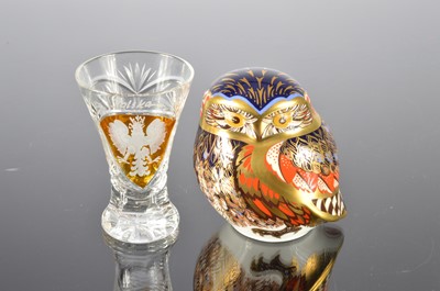 Lot 12 - A modern Royal Crown Derby porcelain Imari palette paperweight together with a Polish liquor glass