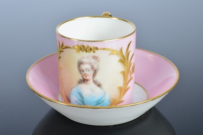 Lot 56 - A pretty French porcelain cabinet coffee cup and saucer set with tray