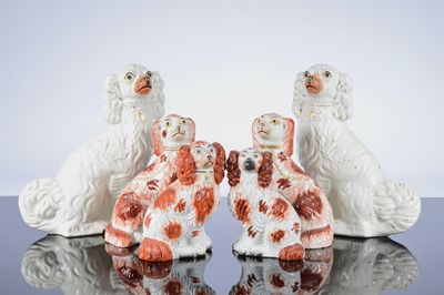 Lot 80 - Three pairs of Victorian Staffordshire pottery spaniels