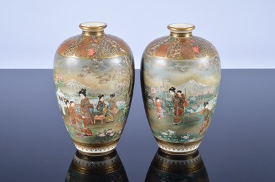 Lot 187 - A pretty pair of late Meiji period Japanese Satsuma style earthenware vases by Kanzan