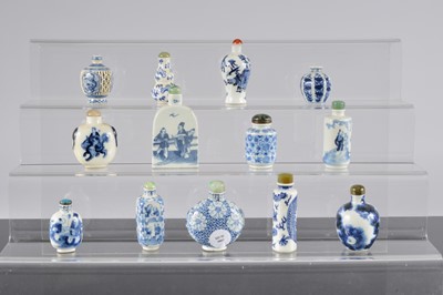 Lot 208 - Thirteen 20th century Chinese blue and white snuff bottles