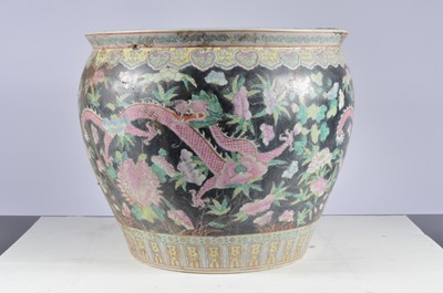 Lot 216 - A pair of large Chinese porcelain famille noir style jardinière fish bowls