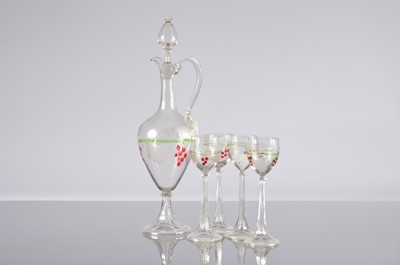 Lot 232 - An Art Deco period Moser glass decanter and stopper with four matching liquor glasses