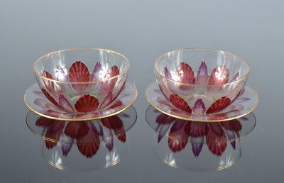 Lot 233 - A pair of early 20th century Theresienthal Glass enamelled bowls on stands