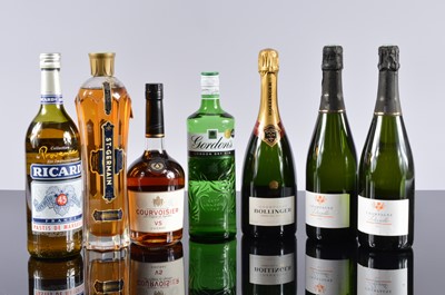 Lot 303 - Three bottles of Champagne and four bottles of spirits and alcohol