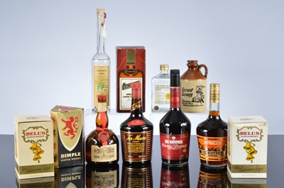 Lot 305 - A collection of twelve bottles of spirits and Whiskey